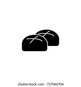 buns roll baked bread icon, vector illustration, black sign on isolated background