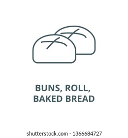 Buns, Roll, Baked Bread Line Icon, Vector. Buns, Roll, Baked Bread Outline Sign, Concept Symbol, Flat Illustration