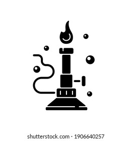 Bunsenbrenner-Glyph-Symbol. Laborgerät. Heiz-, Sterilisierungs- und Verbrennungsmaterialien. Einzelne offene Gasflamme produzierend. Silhouette-Symbol auf weißem Raum. Vektorgrafik einzeln