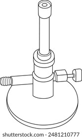 bunsen burner black and white vector line art illustration
