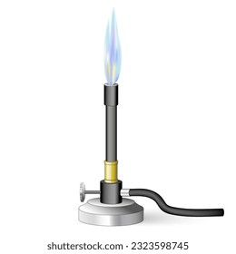 Bunsen burner with Flame. ambient air gas burner. Laboratory equipment. Vector illustration 