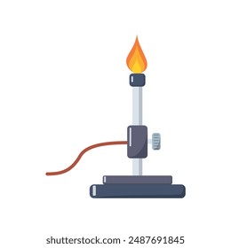 Bunsen burner with flame. Isolated on white background. vector illustration. Cartoon lab burner