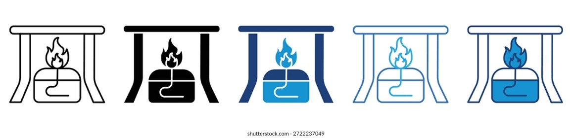 Bunsen burner icon set in multiple styles