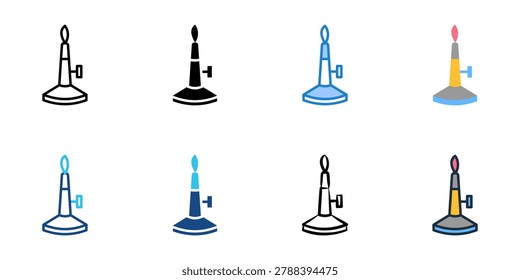 Bunsen burner icons set multiple style collection. Editable stroke 

