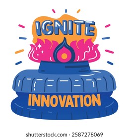 Bunsen burner with infinite innovation text, flat sticker 
