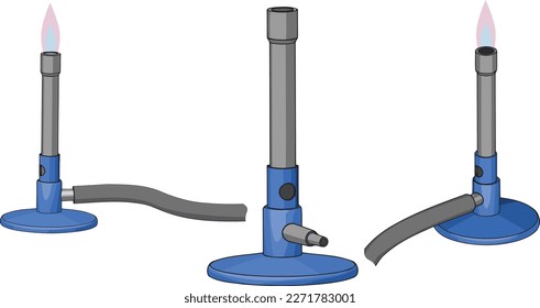 Bunsen burner isolated on white background. A Bunsen burner is a laboratory tool that produces a single open flame by mixing gas with air in a controlled manner, commonly used for heating.