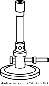 Bunsen burner line art illustration for science and chemistry lab education.
