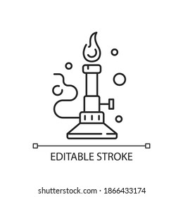 Bunsen Brenner Linearsymbol. Laborgerät. Heiz-, Sterilisierungs- und Verbrennungsmaterialien. Dünne, anpassbare Illustration. Contour-Symbol. Vektor-einzelne Rahmenzeichnung. Bearbeitbarer Hub