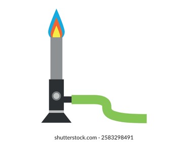 Bunsen burner lit on white background