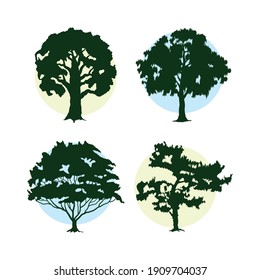 bunsle of four trees plants forest silhouettes icons vector illustration design