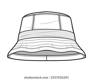 Buntal hat design technical flat sketch vector mockup template.