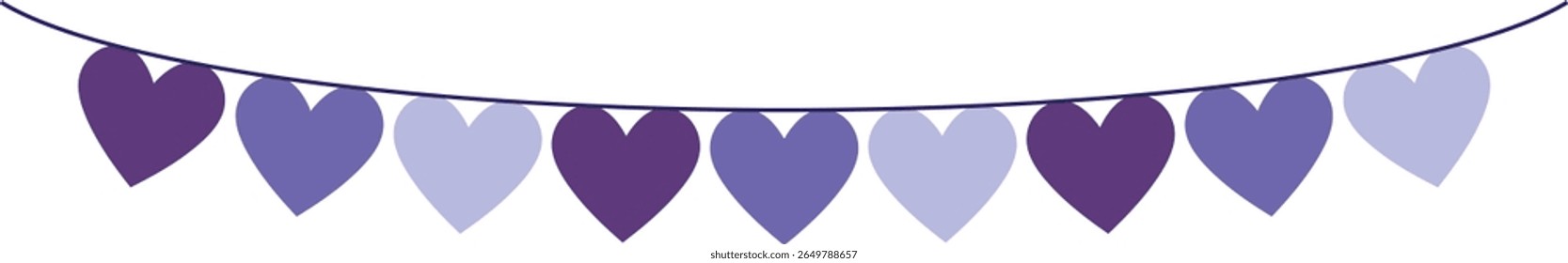 Bunting Banner with Heart Shape Flags - Decorative bunting banner in shades of purple hung on a thin string