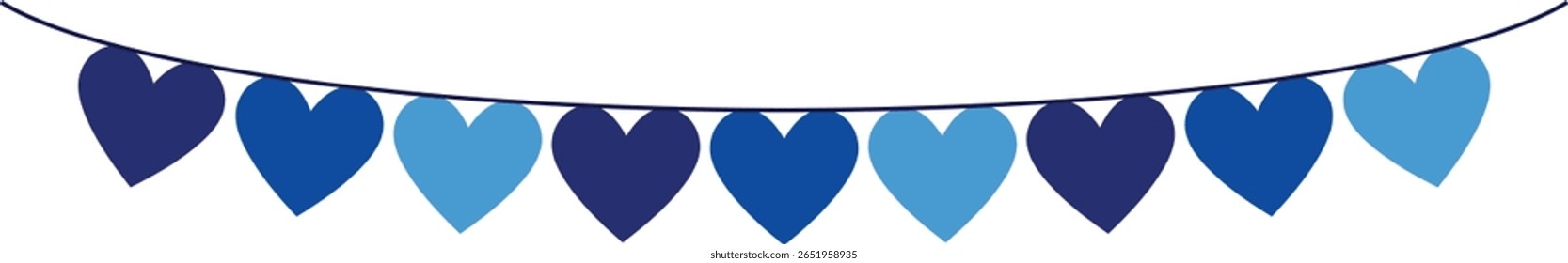 Bunting Banner with Heart Shape Flags - Decorative bunting banner in shades of blue hung on a thin string