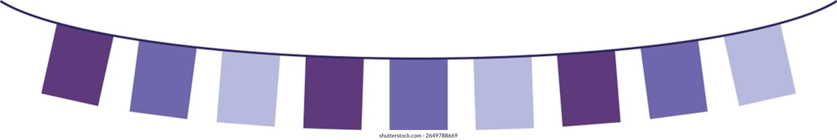 Bunting Banner with Rectangle Shape Flags - Decorative bunting banner in shades of purple hung on a thin string