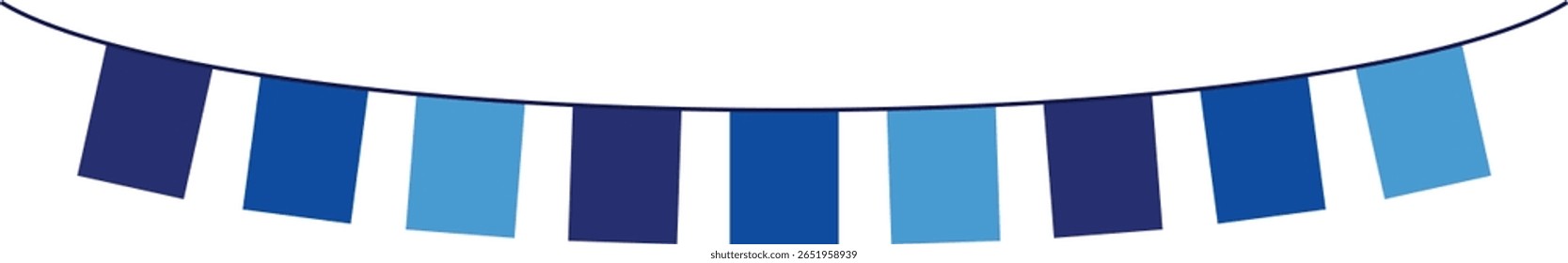 Bunting Banner with Rectangle Shape Flags - Decorative bunting banner in shades of blue hung on a thin string