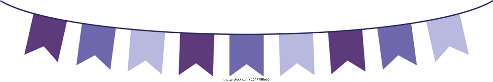 Bunting Banner with Ribbon Tail Flags - Decorative bunting banner in shades of purple hung on a thin string