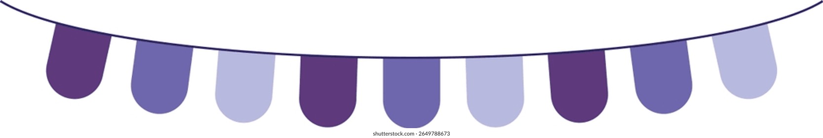 Bunting Banner with Rounded Flags - Decorative bunting banner in shades of purple hung on a thin string