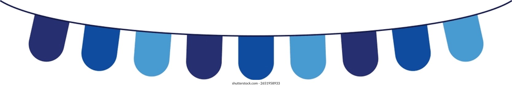 Bunting Banner with Rounded Flags - Decorative bunting banner in shades of blue hung on a thin string