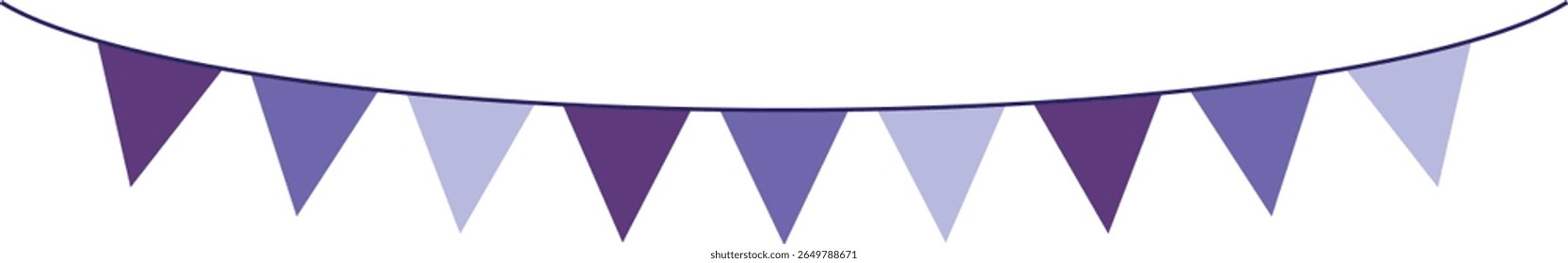 Bunting Banner with Triangle Shape Flags - Decorative bunting banner in shades of purple hung on a thin string