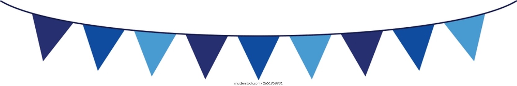 Bunting Banner with Triangle Shape Flags - Decorative bunting banner in shades of blue hung on a thin string