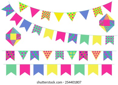 Bunting banners colorful party decoration vector. Festa junina.