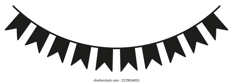 Bunting Black Silhouette. Party Garlands Shape. Birthday Elements Decoration. Vector Isolated On White.