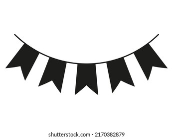 Bunting black silhouette. Party garlands shape. Birthday elements decoration. Vector isolated on white.