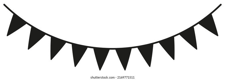 Bunting black silhouette. Party triangular garlands. Birthday elements decoration. Vector isolated on white.