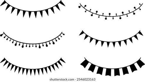 Bunting Black Silhouette Set, Party Decoration Icons