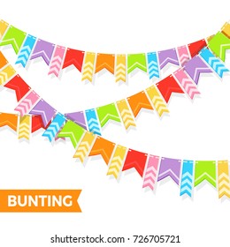 Bunting colorful flags vector illustration isolated on white.