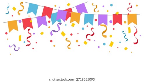 Bunting und Konfetti schaffen eine festliche Partyatmosphäre für Jubiläen, Feiertage und Veranstaltungen, mit Geburtstagsdekorationen, Flaggengirlanden und Streamern, bunten Bändern