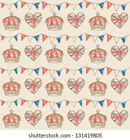 Bunting and crowns seamless pattern svg