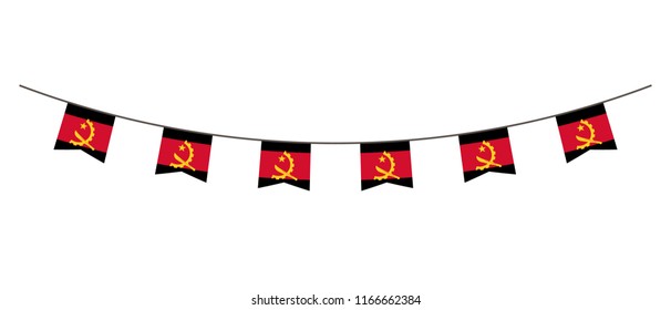 Bunting decoration in colors of Angola flag. Garland, pennants on a rope for party, carnival, festival, celebration. For National Day of  Angola on August 18