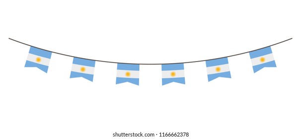 Bunting decoration in colors of Argentina flag. Garland, pennants on a rope for party, carnival, festival, celebration. For National Day of  Argentina on August 18