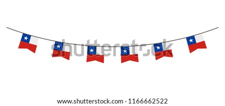 Bunting decoration in colors of Chile flag. Garland, pennants on a rope for party, carnival, festival, celebration. For National Day of  Chile on August 18