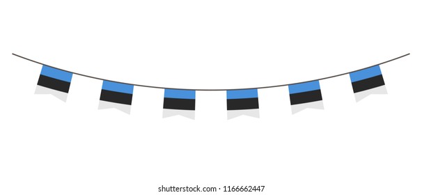 Bunting decoration in colors of Estonia flag. Garland, pennants on a rope for party, carnival, festival, celebration. For National Day of  Estonia on August 18