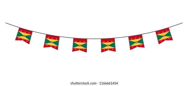 Bunting Decoration In Colors Of Grenada Flag. Garland, Pennants On A Rope For Party, Carnival, Festival, Celebration. For National Day Of  Grenada On August 18