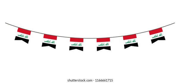 Bunting decoration in colors of Iraq flag. Garland, pennants on a rope for party, carnival, festival, celebration. For National Day of  Iraq on August 18