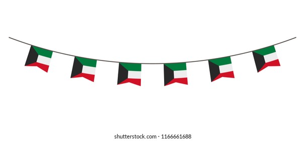 Bunting decoration in colors of Kuwait flag. Garland, pennants on a rope for party, carnival, festival, celebration. For National Day of  Kuwait on August 18