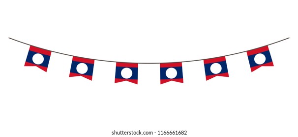 Bunting decoration in colors of Laos flag. Garland, pennants on a rope for party, carnival, festival, celebration. For National Day of  Laos on August 18