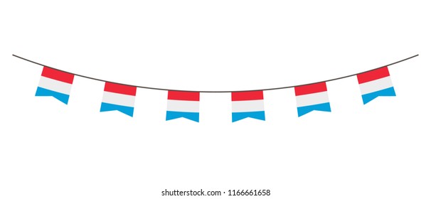 Bunting decoration in colors of Luxembourg flag. Garland, pennants on a rope for party, carnival, festival, celebration. For National Day of  Luxembourg on August 18