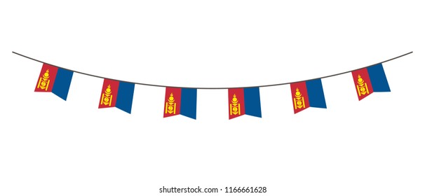 Bunting decoration in colors of Mongolia flag. Garland, pennants on a rope for party, carnival, festival, celebration. For National Day of  Mongolia on August 18