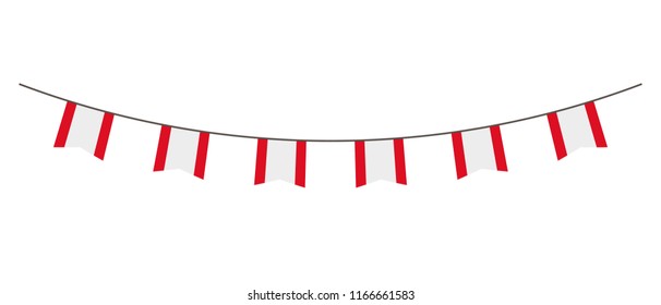 Bunting decoration in colors of Peru flag. Garland, pennants on a rope for party, carnival, festival, celebration. For National Day of  Peru on August 18