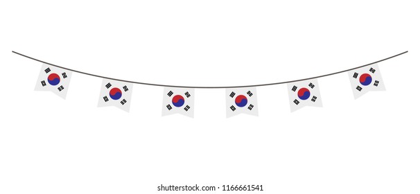 Bunting decoration in colors of South Korea flag. Garland, pennants on a rope for party, carnival, festival, celebration. For National Day of  South Korea on August 18