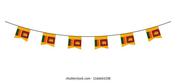 Bunting decoration in colors of Sri Lanka flag. Garland, pennants on a rope for party, carnival, festival, celebration. For National Day of  Sri Lanka on August 18