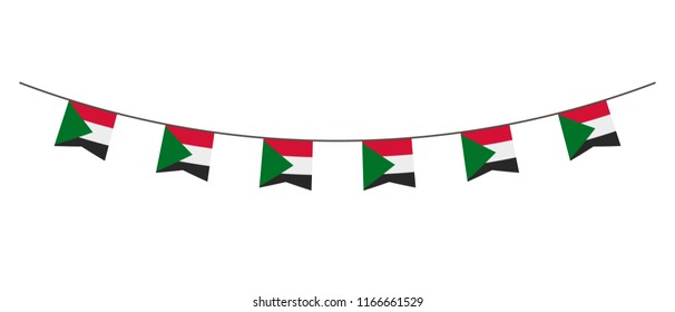 Bunting decoration in colors of Sudan flag. Garland, pennants on a rope for party, carnival, festival, celebration. For National Day of  Sudan on August 18