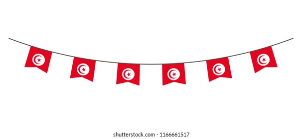 Bunting decoration in colors of Tunisia flag. Garland, pennants on a rope for party, carnival, festival, celebration. For National Day of  Tunisia on August 18