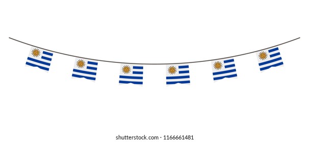 Bunting decoration in colors of Uruguay flag. Garland, pennants on a rope for party, carnival, festival, celebration. For National Day of  Uruguay on August 18