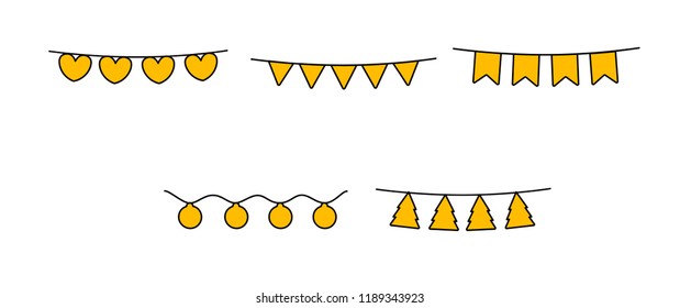 bunting decorations, set icon for party, vector illustration