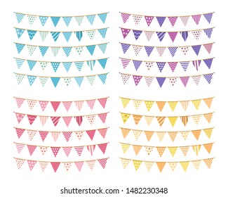 Bunting, different colors - blue, pink, yellow and purple, vector eps10 illustration